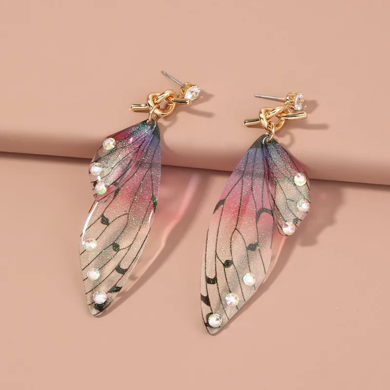 Women Exaggerated Multicolor Butterfly Wings Drop Earrings Geometric Alloy