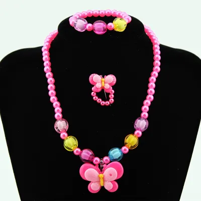 Kids Cartoon Little Yellow Duck Butterfly Necklace Bracelet 3 Pieces Jewelry Set