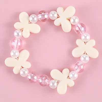 Kids Flower Butterfly Acrylic Princess Series Pink Bracelet Jewelry