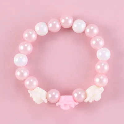 Kids Simple Acrylic Beads Plastic Beaded Pink Flower Bracelet Jewelry