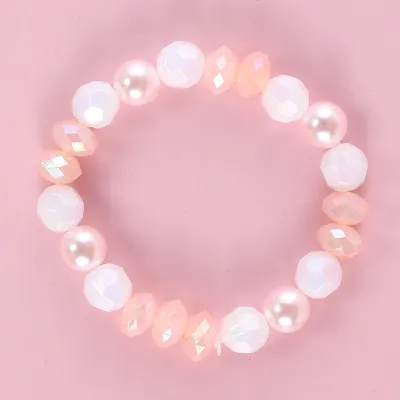 Kids Simple Acrylic Beads Plastic Beaded Pink Flower Bracelet Jewelry