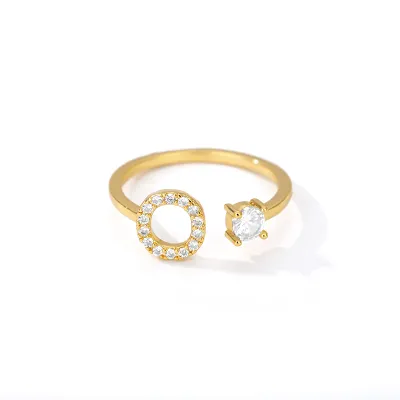 Women Fashion Simple Alphabet Letter Gold Adjustable Open Ring