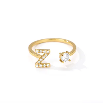 Women Fashion Simple Alphabet Letter Gold Adjustable Open Ring