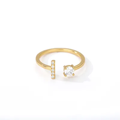 Women Fashion Simple Alphabet Letter Gold Adjustable Open Ring