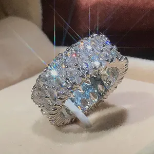 Women's Bohemian Silver Four-Prong Zircon Full Circle Ring