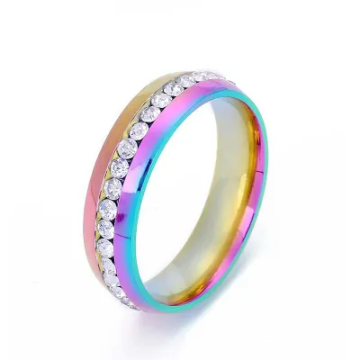 Men And Women Fashion Simple Single Row Cubic Zirconia Stainless Steel Ring