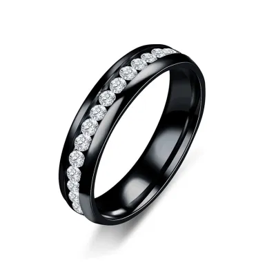 Men And Women Fashion Simple Single Row Cubic Zirconia Stainless Steel Ring