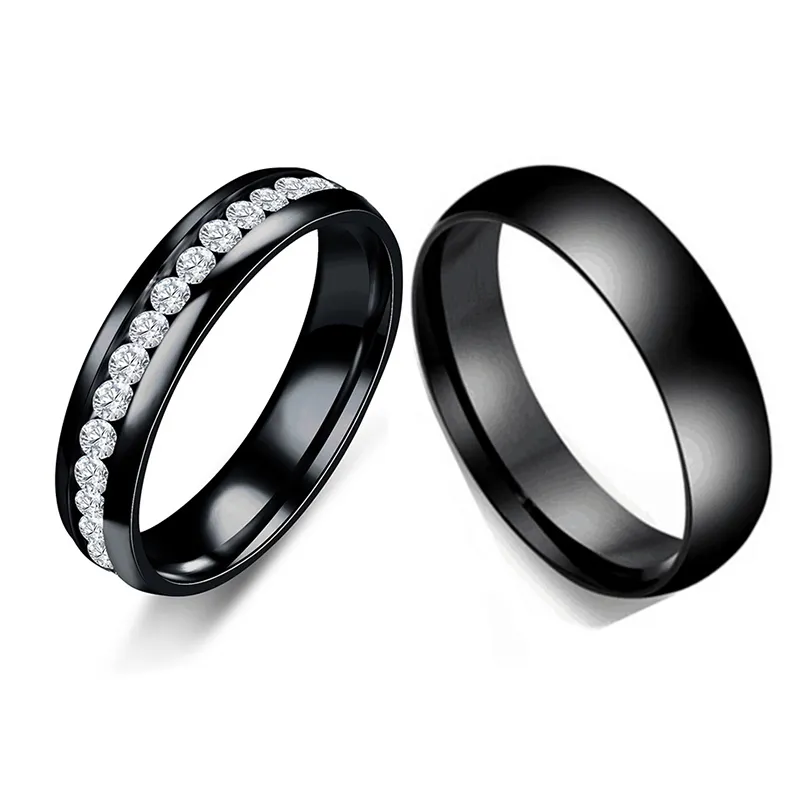 Men And Women Fashion Simple Single Row Cubic Zirconia Stainless Steel Ring