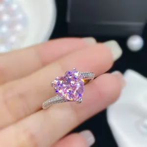 Women Fashion Simulation Pink Tourmaline Heart Shaped Open Copper Ring