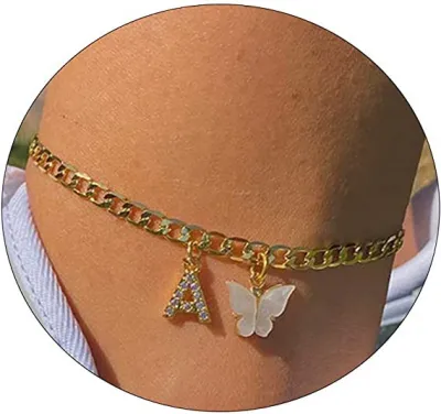 Women's Fashion Simple Alphabet Letter Butterfly Summer Anklet