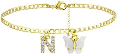 Women's Fashion Simple Alphabet Letter Butterfly Summer Anklet
