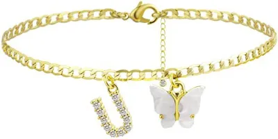 Women's Fashion Simple Alphabet Letter Butterfly Summer Anklet