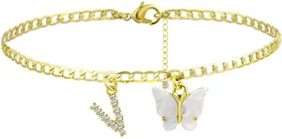 Women's Fashion Simple Alphabet Letter Butterfly Summer Anklet