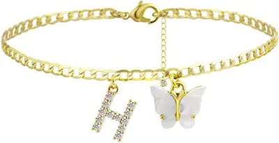 Women's Fashion Simple Alphabet Letter Butterfly Summer Anklet