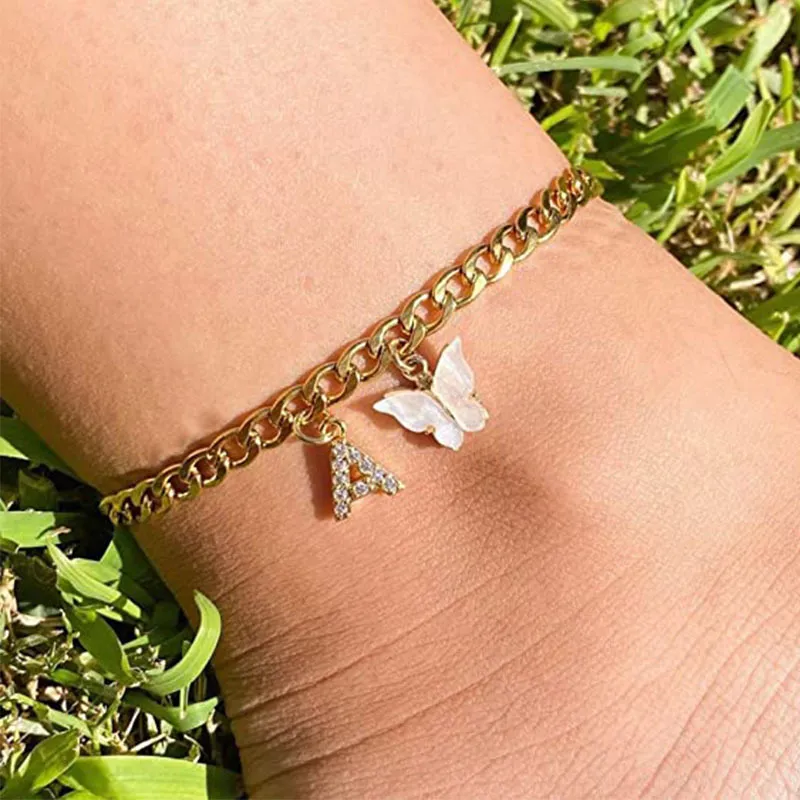 Women's Fashion Simple Alphabet Letter Butterfly Summer Anklet