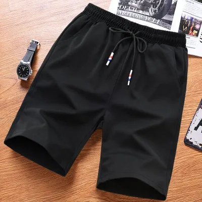 Men Casual Sports Breathable Quick-Drying Elastic Waist Tie Mid-Length Loose Shorts for Plus Size