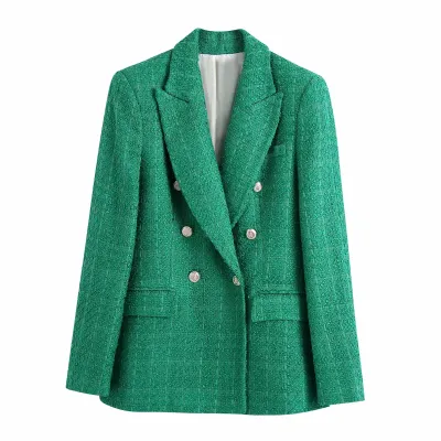 Women's Double Breasted Lapel Blazer Long Sleeve Solid Color Casual Coat