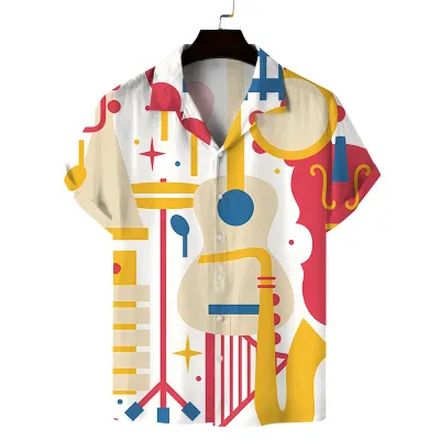 Men Casual Graphic Print Lapel Short Sleeve Shirt
