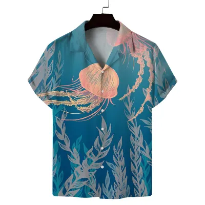 Men Casual Graphic Print Lapel Short Sleeve Shirt