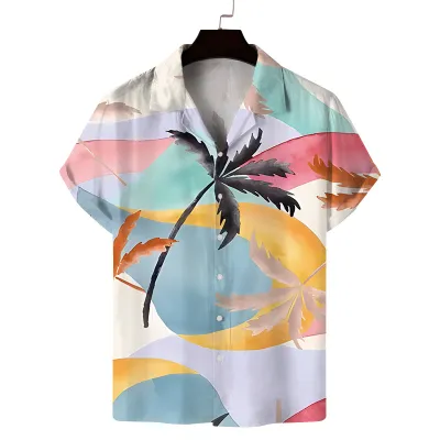 Men Casual Graphic Print Lapel Short Sleeve Shirt