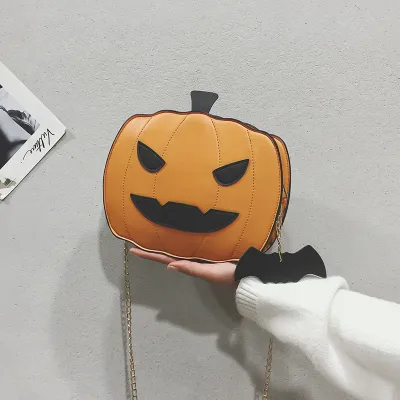 Women Creative Funny Pumpkin Shape Zipper Design PU Crossbody Bag