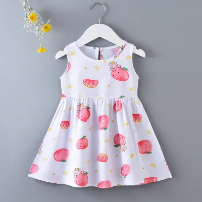Kids Girls Cute All Over Floral Print Princess Round Neck Sleeveless Basic Dress