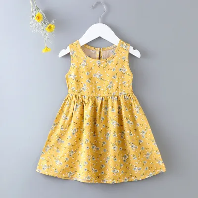 Kids Girls Cute All Over Floral Print Princess Round Neck Sleeveless Basic Dress