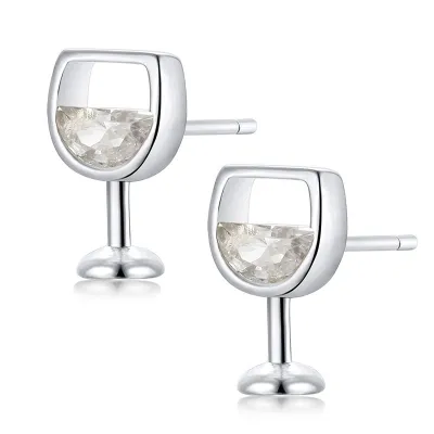 Women Classic Rhinestone Wine Glass Shaped Design Stud Earrings