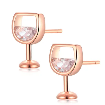 Women Classic Rhinestone Wine Glass Shaped Design Stud Earrings