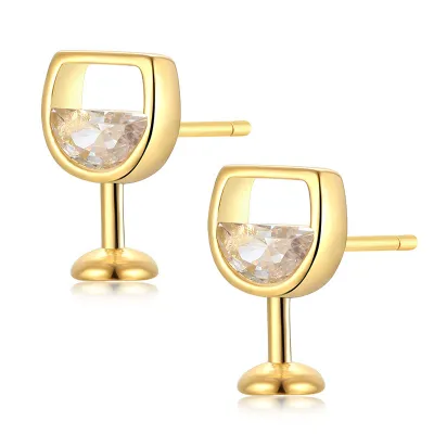 Women Classic Rhinestone Wine Glass Shaped Design Stud Earrings