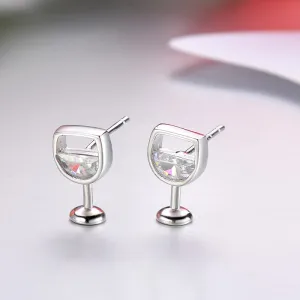 Women Classic Rhinestone Wine Glass Shaped Design Stud Earrings