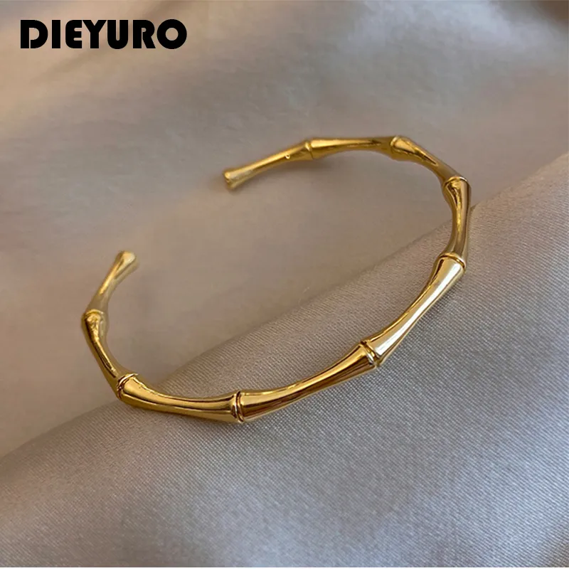 Women Stainless Steel Bamboo Open Thin Bracelet