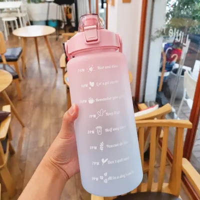 Outdoor Sports Time Mark Plastic Water Bottle with Straw, Large Capacity Frosted Water Bottle