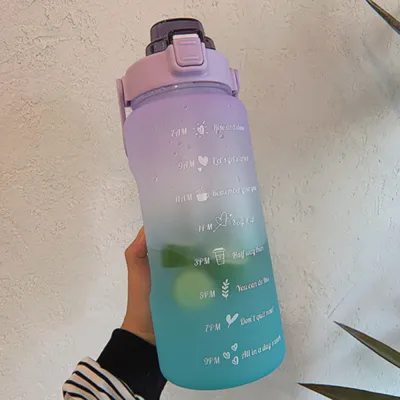Outdoor Sports Time Mark Plastic Water Bottle with Straw, Large Capacity Frosted Water Bottle
