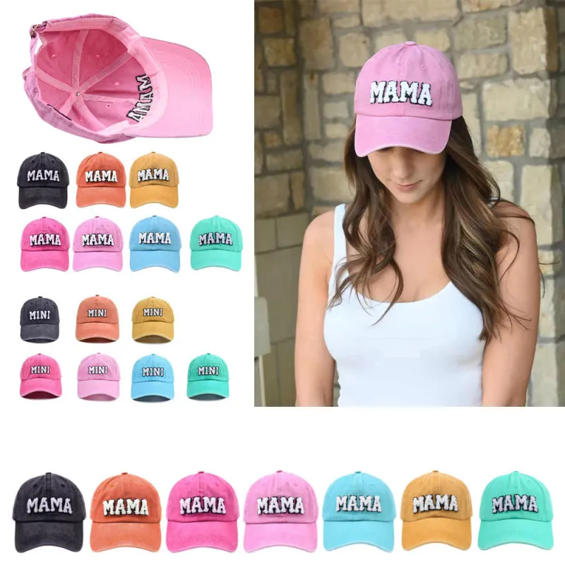 Women's Fashion Mama Patch Embroidered Mother's Day Solid Color Cotton Cap