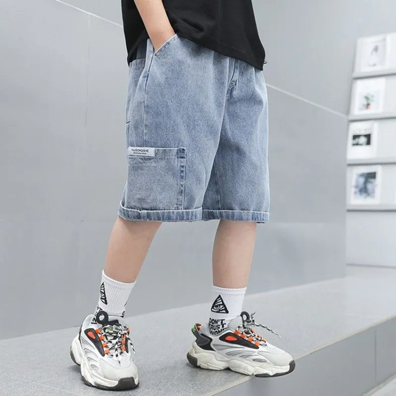 Kids Boys Casual Solid Color Pocket Elastic Waist Denim Shorts