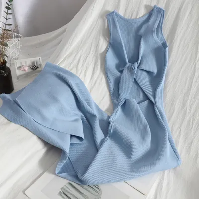 Women Fashion Twist Hollow Sexy Slim Hip Knitted Dress