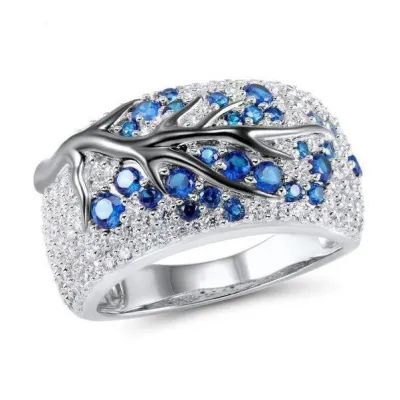 Women Fashion Creative Color Separation Branch Inlaid Diamond Ring