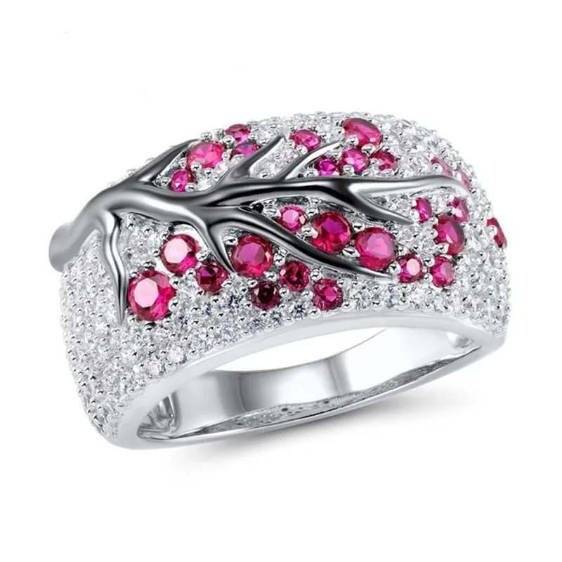 Women Fashion Creative Color Separation Branch Inlaid Diamond Ring