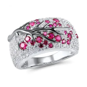 Women Fashion Creative Color Separation Branch Inlaid Diamond Ring