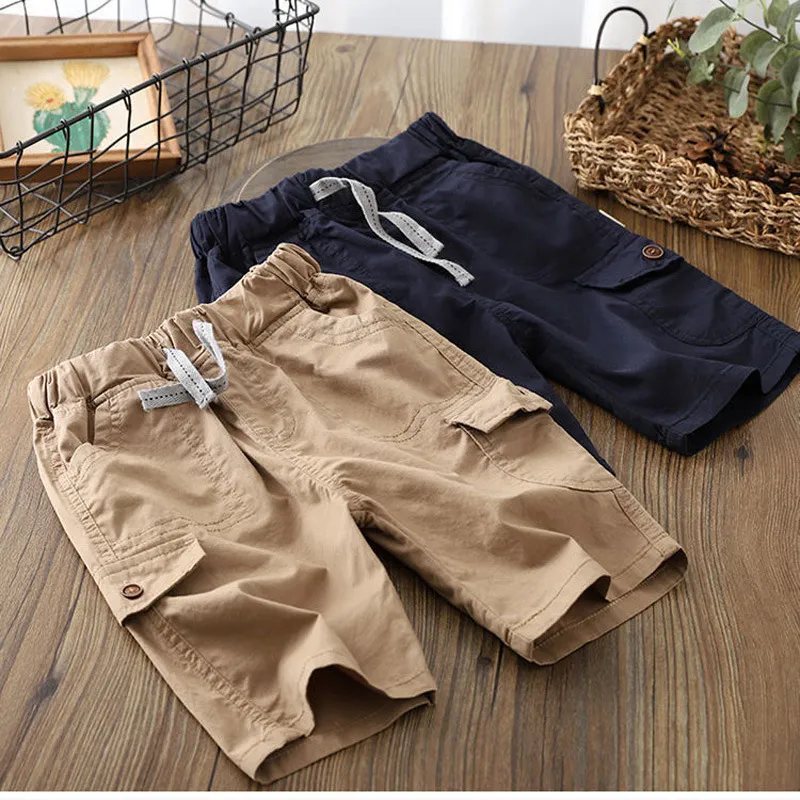 Boys Casual Solid Color Cotton Elastic Waist Shorts with Pockets for Kids Baby 0-3T