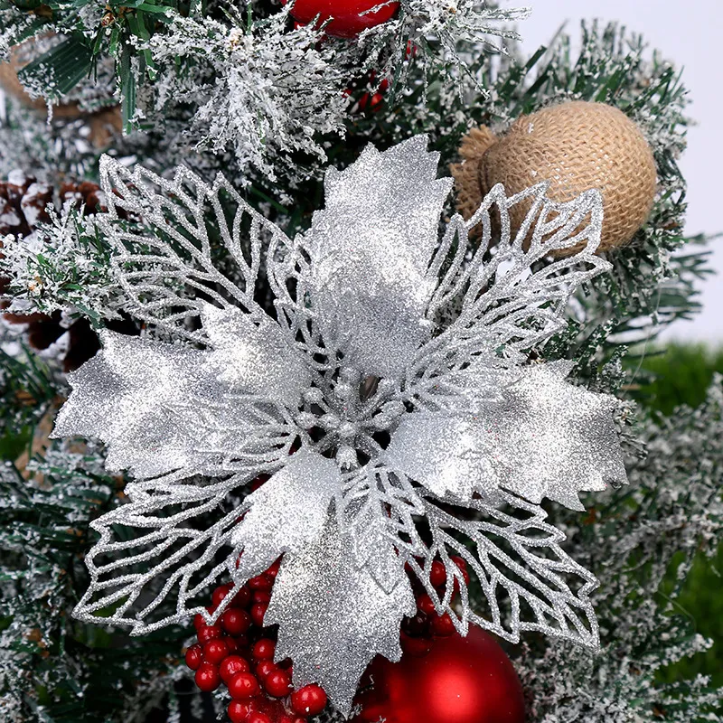 Christmas Decoration Glitter Hollow Flowers Tree Wreath Ornaments Pendant