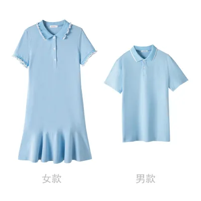 Solid Color Short Sleeve Polo Top Parent-Child Dress for Family Matching Outfits