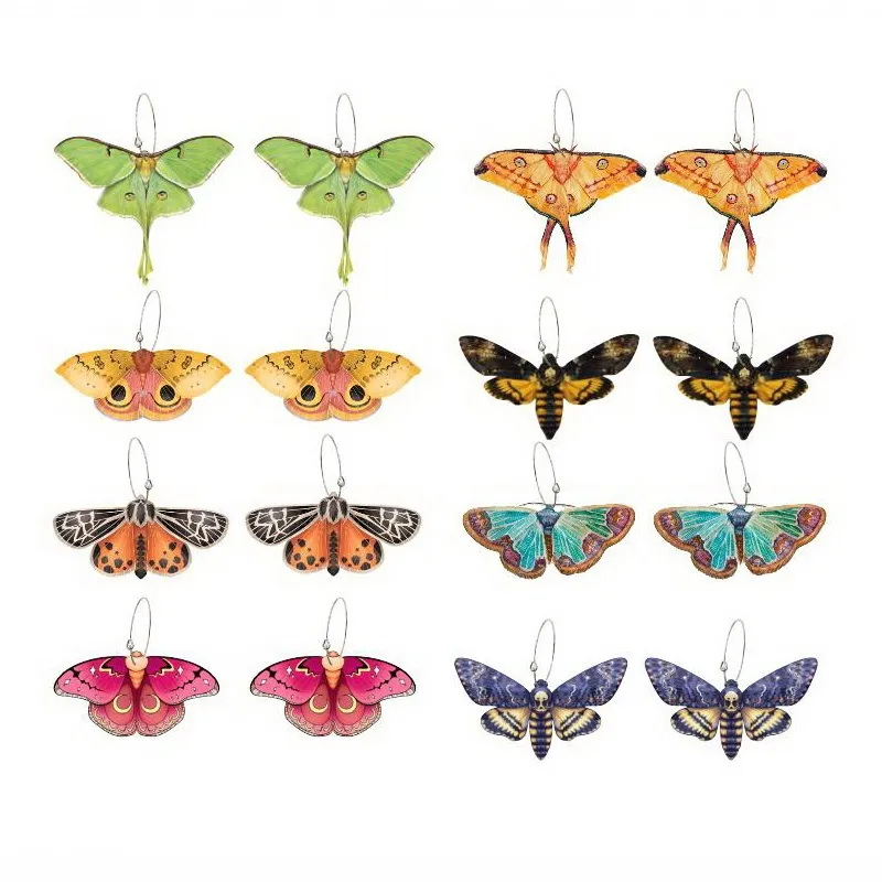 Women Fashion Insect Acrylic Green Multicolor Skull Moon Butterfly Moth Earrings