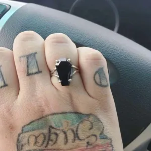 Halloween Gothic Coffin Punk Ring with Black Imitation Zircon for Women