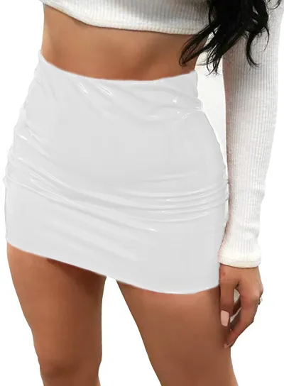 Women Bright PU Leather A-Line Skirt Miniskirt