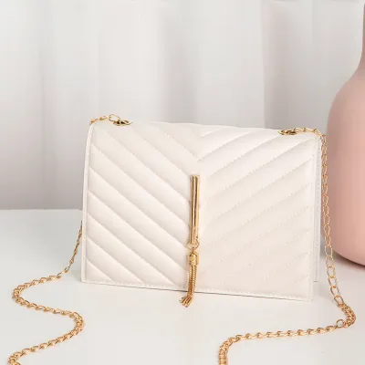 Women Fashion Tassel Decorative Pleated Flap PU Crossbody Bag