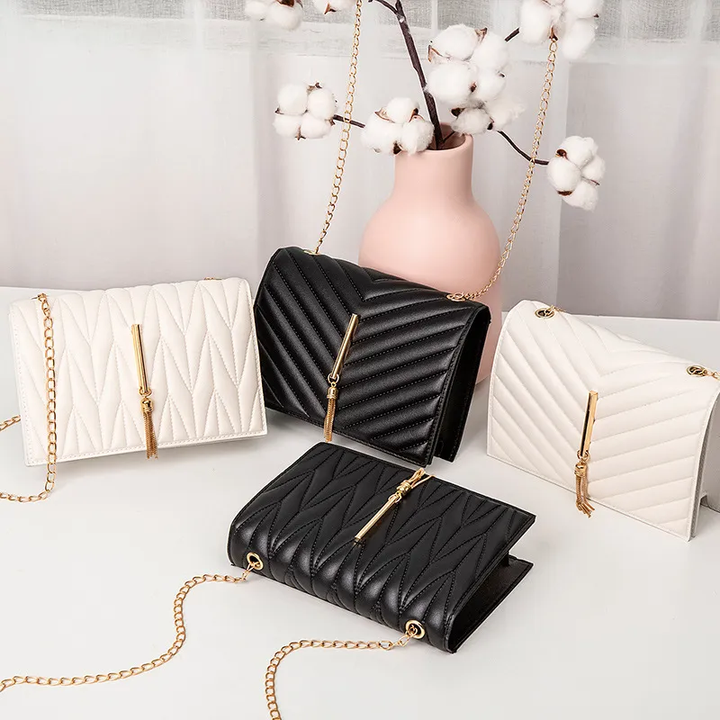 Women Fashion Tassel Decorative Pleated Flap PU Crossbody Bag