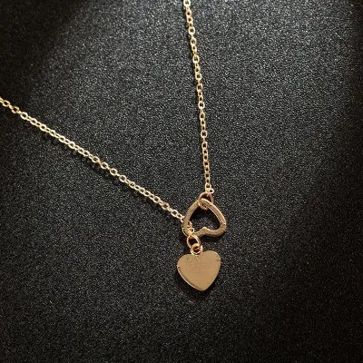 Women Fashion Personality Peach Heart Pendant Y-Shaped Alloy Necklace