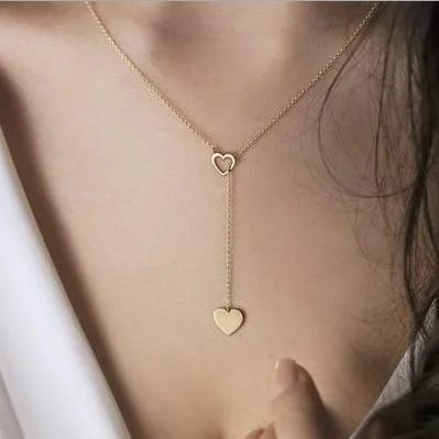 Women Fashion Personality Peach Heart Pendant Y-Shaped Alloy Necklace